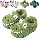 OWIF Kids Toddler Slippers Boys Girls Dinosaur Bunny House Shoes Non Slip Warm Soft Winter Fuzzy Indoor Slipper