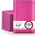 Fuxury Bubble Mailers 4x8" 100 Pack Pink Bubble Mailers Usable Size 4x7” Small Padded Envelopes Waterproof Mailing Envelopes Bubble Padded