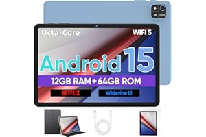 AIPROTABLET Tablet 10 inch Android 15 Tablet, Octa-Core Processor, 12GB RAM 64GB ROM 2TB Expand, 1280x800 HD Touchscreen, GPS, WiFi 5, Dual Camera, BT5.0, 6000mAh, Widevine L1 (Blue with case)
