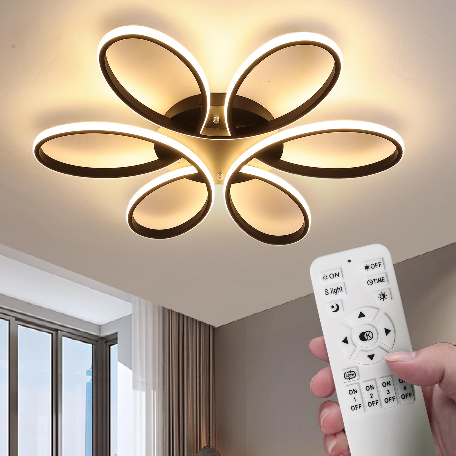 Photo 1 of LOFAHS Modern LED Ceiling Chandelier Lighting Fixture with Remote Control Dimmable Ceiling Light for Living Room Dinning Room Bedroom Kitchen Home Decorative Lamp (29 inch/75CM 90W)