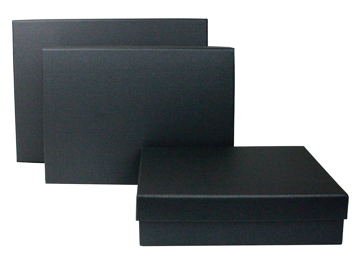 Emartbuy Set of 3 Rigid Gift Box, Textured Black Box with Black Lid & Printed Interior