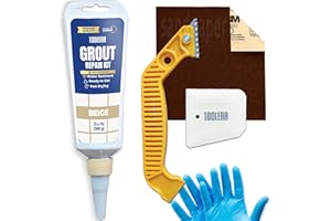 TOOLERA Tile Grout Repair Kit – Grout Filler (14.11 Oz / 400 gr), Grout Removal Tool, Spatula, Fast Drying Grout Repair Kit for Bathroom Shower Kitchen Floor Tile (5 Pcs Set) (Beige)