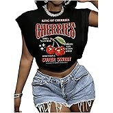 GORGLITTER Women's Graphic Print Cap Sleeve Crop Top Casual Round Neck Short Sleeve T-Shirt