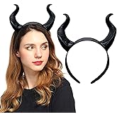 Ylapagne Halloween Cow Horn Headband Black Devil Horns Hairband, Maleficent Gothic Hairpiece for Adult Cosplay, Costume Party & Themed Photo Shoot