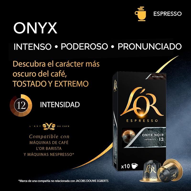 Cápsulas de café l'or espresso onyx | intensidade 12 | 100 cápsulas compatíveis com nespresso (r)*