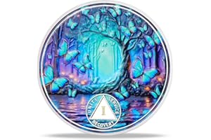 deDecoml Serenity Prayer Recovery Coin Butterfly Tree Design with Unity, Service, and Recovery Triangles Challenge Coin Sobriety Sober Coin NA AA Chips and Medallions (Blue Butterfly Tree, 1 Year)