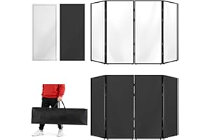 NULTRUMA Portable DJ Facade Booth with Foldable Cover Screen, Black Steel Frame & 4 Detachable Panels, Includes White/Black P