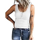 KINLONSAIR Women's Sleeveless Henley Tank Tops Ribbed V Neck Button Down T Shirts Summer Slim Fit Tee Tops