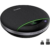 Yealink Bluetooth Speakerphone SP96 with Dongle Support Daisy-Chain 26H Talk Time Teams Certified 65mm Conference Speaker and 6 Microphones Array LCD Screen Smart AI Noise-Canceling
