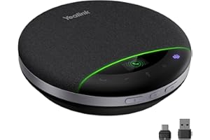 Yealink Bluetooth Speakerphone SP96 with Dongle Support Daisy-Chain 26H Talk Time Teams Certified 65mm Conference Speaker and 6 Microphones Array LCD Screen Smart AI Noise-Canceling