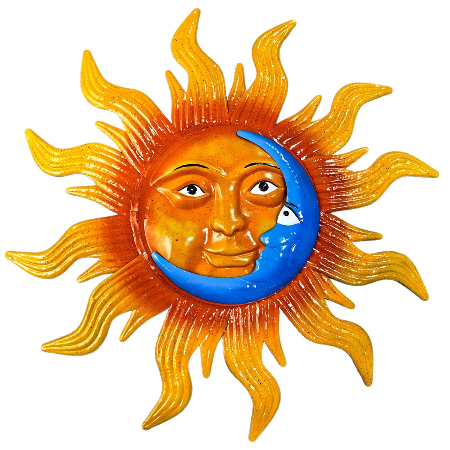 Photo 1 of 25.7'' Large Size Metal Sun Outdoor Wall Art Decor, Sun&Moon Outside Metal Art Rust Proof Wall Sculpture, Ideal for for Yard, Bedroom, Patio, Garden, Fence, Deck Pool Home and Farmhouse (Large sun)