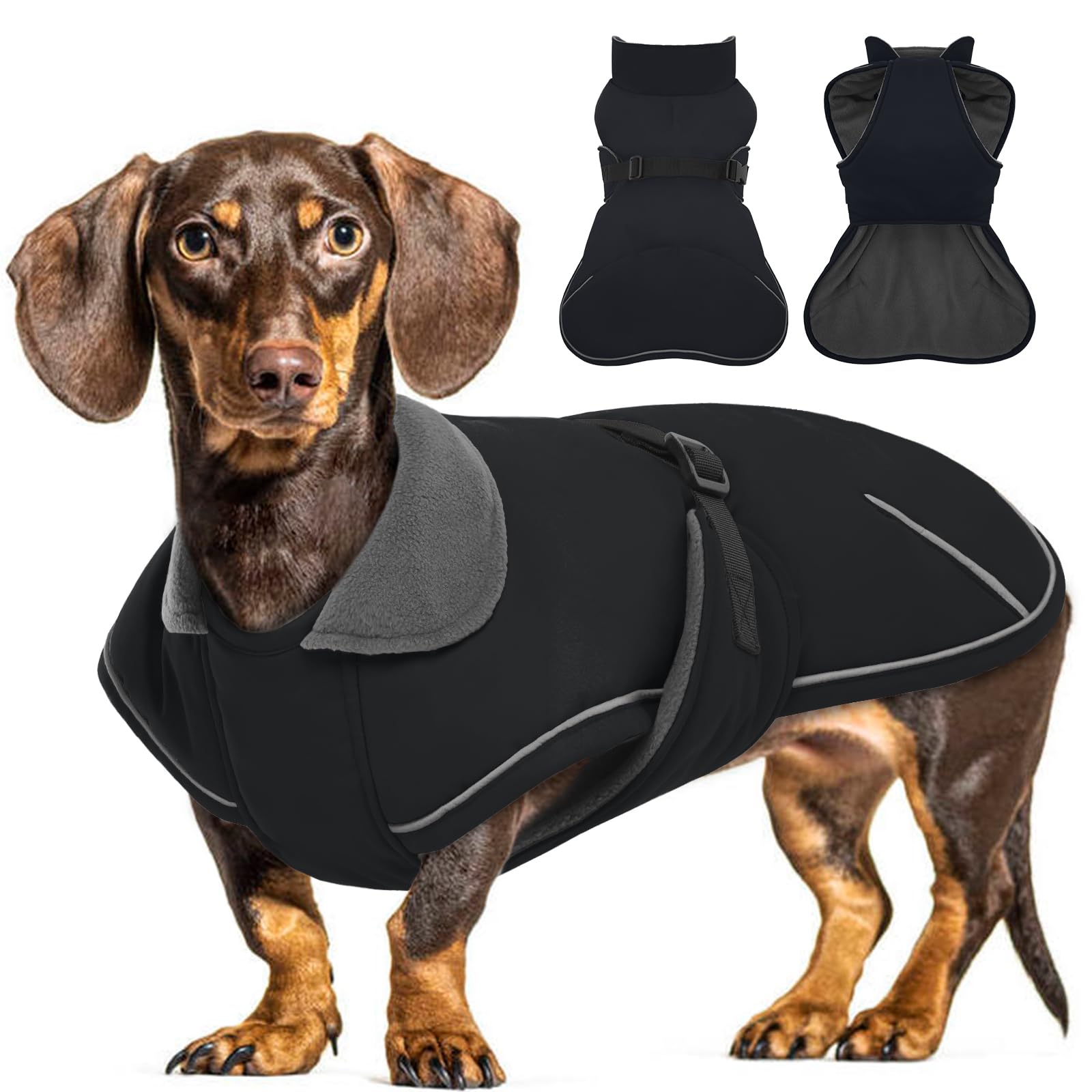 Hjyokuso Dachshund Coat Waterproof Winter Dog Jacket with Soft Warm Lining, Pullover Design for Miniature Sausage Dogs in Cold Weather, Walks, Snow, Outdoor Adventures - Black XS — image 1