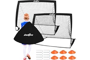 LIBERRWAY Soccer Goal 4'x 3' Portable Kids Soccer Goals for Backyard or Indoor Pop Up Soccer Net with 6 Training Cones, Carrying Bag, 8 Ground Stakes, 2 Set