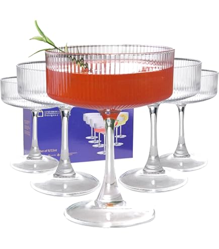 12er-Set Vintage Coupé-Gläser, Gerippt, Art Deco – Perfekt Für Champagner, Cocktails & Partys
