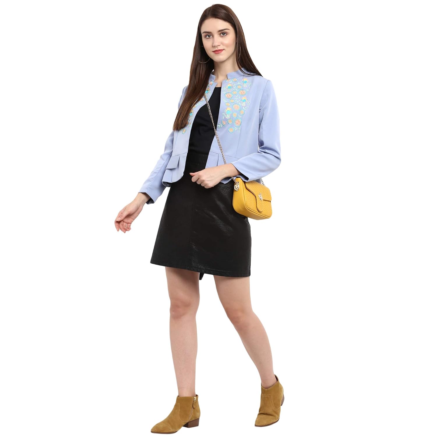 pannkh women's pastel blue embroidered blazer