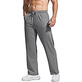 PINSPARK Men's Lightweight Sweatpants Cotton Yoga Pants Baggy Sweat Pants Open Bottom Lounge Jogger Sweatpants with Pockets