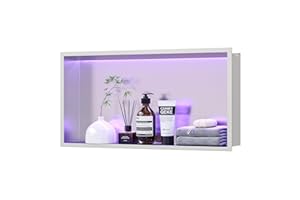 Qeke Stainless Steel Shower Niche 24" X 12", No Tile Needed Wall Niche with RGB Led Light, Recessed Shower Shelf for Bathroom Storage Over Mount Installation, Brushed Nickel