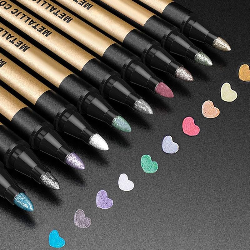 APOGO Metallic Marker Pens 10 Colors Glitter on Black Paper Art Supply