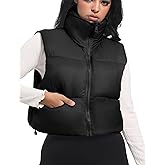 Buauty Cropped Puffer Vest Women Winter Puffy Vest with Pockets Lightweight Stand Collar Zip Up Sleeveless Jacket