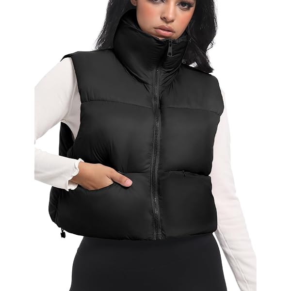 Buauty Cropped Winter Black Puffer Vest for Women 2024, Girls Mini