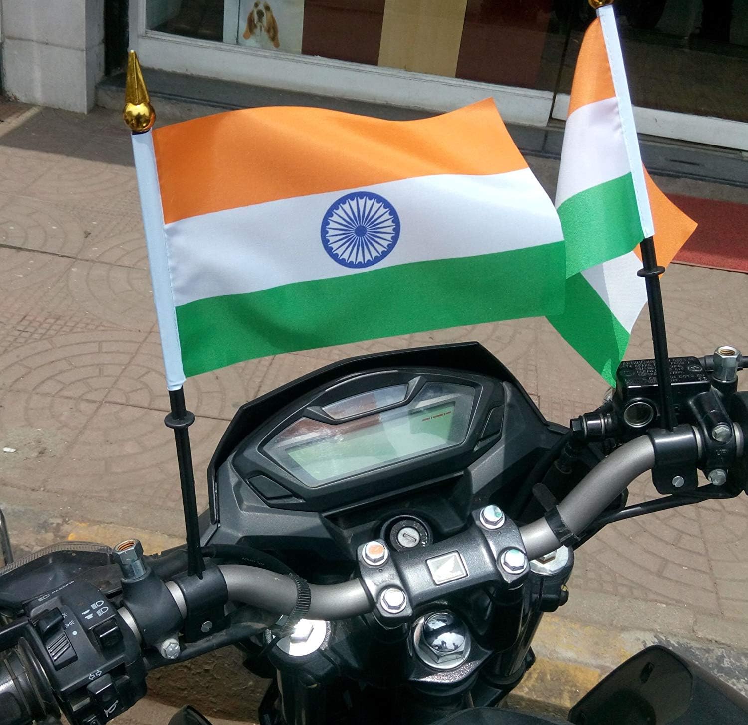 DishanKart India National Flag for Bike/Motorcycle with Plastic Stick Holder Set of 2 (Color of Stick- White)