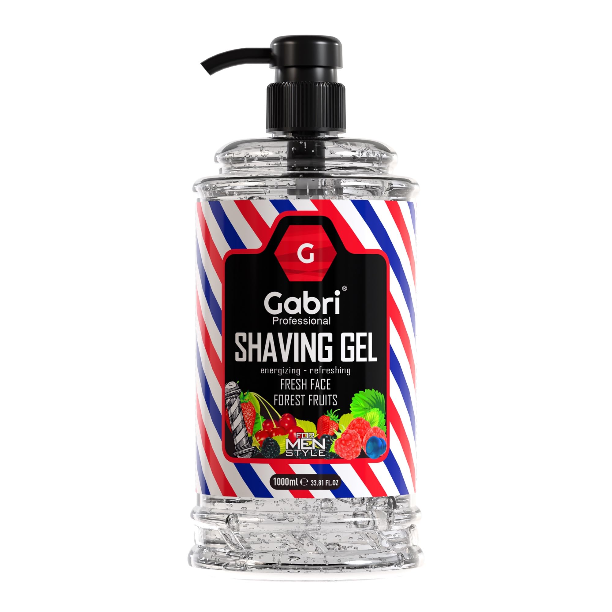 Gabri Shaving Gel 1000ml, Transparent, No Foam, Ultra Sensitive Shaving Gel for Men, Moisturizing, Soothes, Protects, Clean Skin, Professional Barbers, Berry Fresh Shave (Forest Fruits)