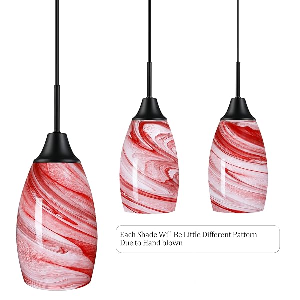 VIINEW MINI GLASS PENDANT LIGHT,3-PACK HANDBLOWN BURGUNDY MARBLE ART GLASS HANGING LIGHT 4.72″ OVAL CEILING HANGING LIGHT FIXTURE FOR DINING ROOM KITCHEN ISLAND CAFE FOYER HALLWAY