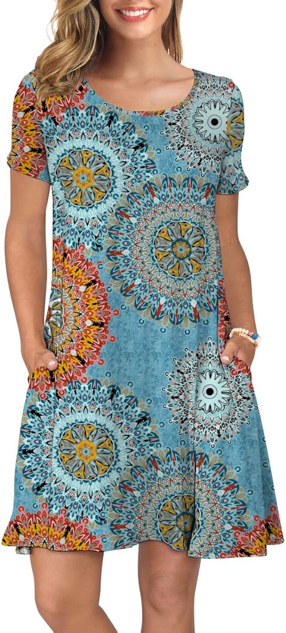 KORSIS Women's Summer Casual T Shirt Dresses Short Sleeve Swing Dress Pockets