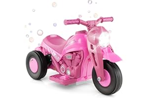 HONEY JOY Pink Ride On Motorcycle, 6V Toddler Motorcycle with Bubble Maker, LED Light, Music, Foot Pedal, Forward/Backward, 3-Wheel Battery Powered Electric Motorcycle for Kids, Gift for Boys Girls