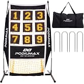 PodiuMax Baseball Pitching Net, 9 Hole Pitching Net with Strike Zone, 5 Adjustable Heights Baseball Throwing Net for All Ages, Heavey Duty Solo Trainer with Carry Bag for Backyard Practice
