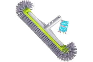 UNIPOOL Professional Swimming Pool Brush Head with Round Ends,17.5" Heavy Duty Aluminum Back for Cleaning Pool Walls, 7 Rows Premium Nylon Bristles with EZ Clips (Green Grey)