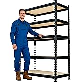Kodaphis 60" H x 28.03" W x 12" D Utility Shelves for Kitchen Pantry: 5-Shelf Storage-Rack Adjustable Metal+Wood Steel Stand Closet/Garage Shelving Unit Organizer System for Basement, Small (Black)