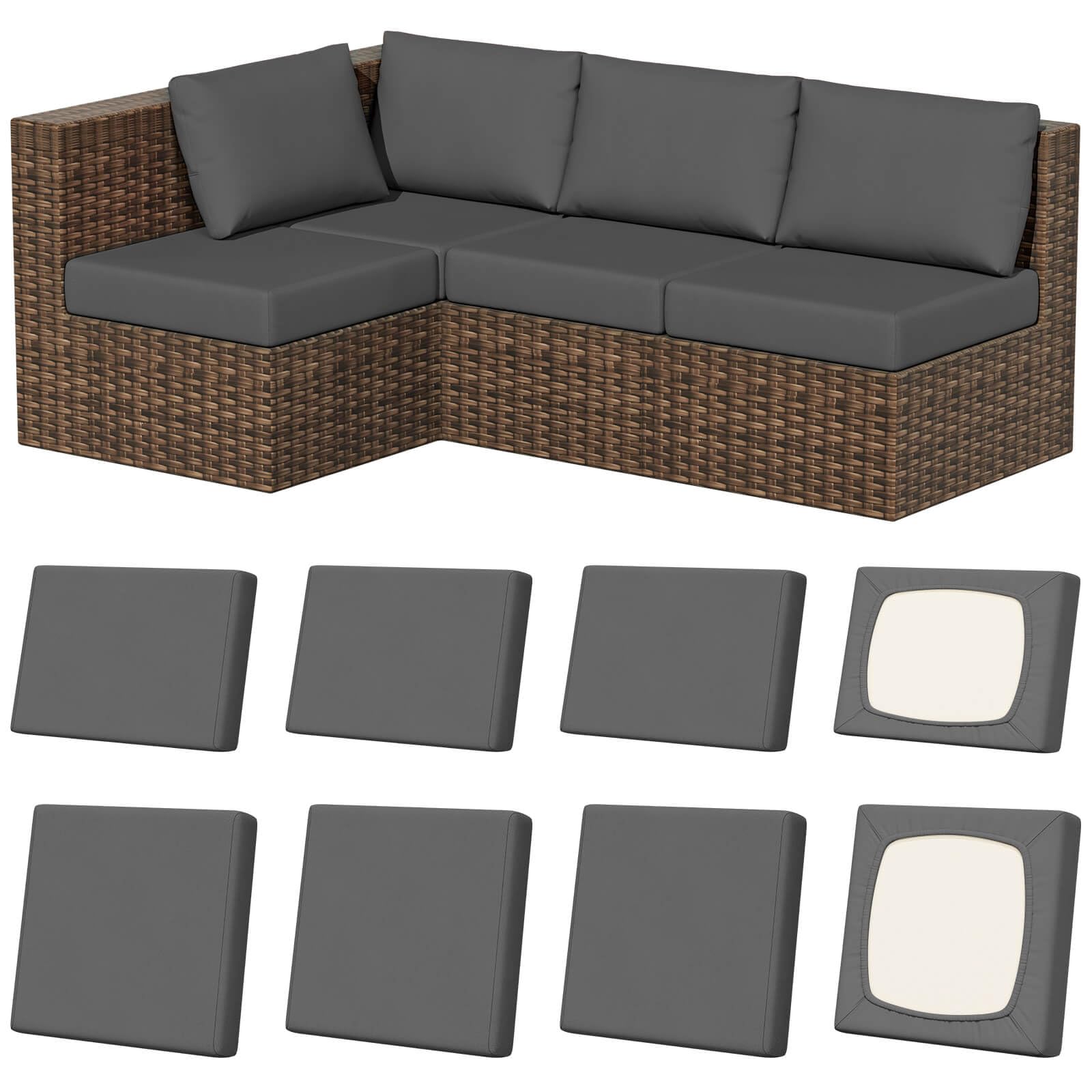 Photo 1 of 8Pcs Stretch Patio Cushion Covers, Outdoor Couch & Sofa Replacement Slipcovers for Patio Furniture Cushion Covers, Washable Reusable Furniture Protector, Square-large + Rectangle, Medium Grey