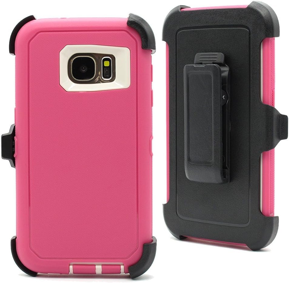 Hybrid TPU & Plastic Impact Defender Rugged Hard Case ,Samsung Galaxy S7 Protective Case, SM-G9300 Protective Case,Screen Protector Built-in ,With Belt Clip Holster,With Opening Tool,Pink/Ivory White
