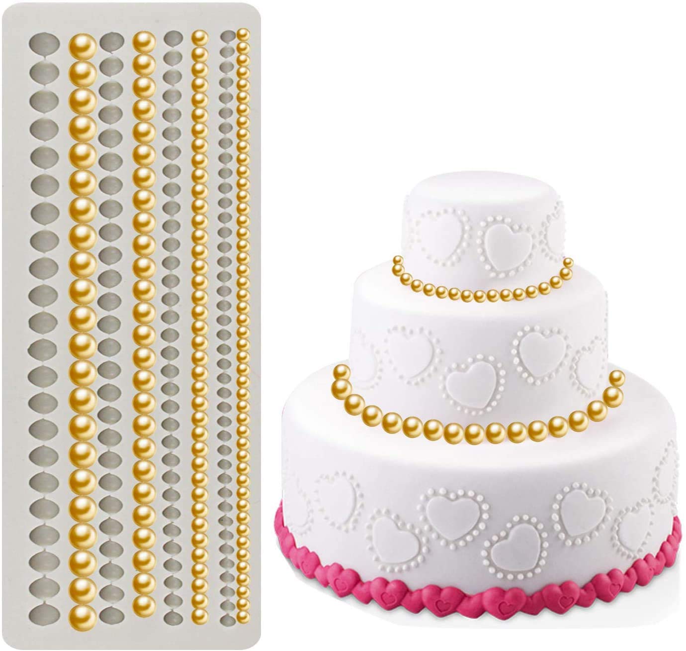 Photo 1 of Pearl Fondant Molds Gum Paste Molds 4 Size Round Pearl Chain Silicone Mold for Cupcake Toppers Fondant Candy Chocolate Cake Decoration