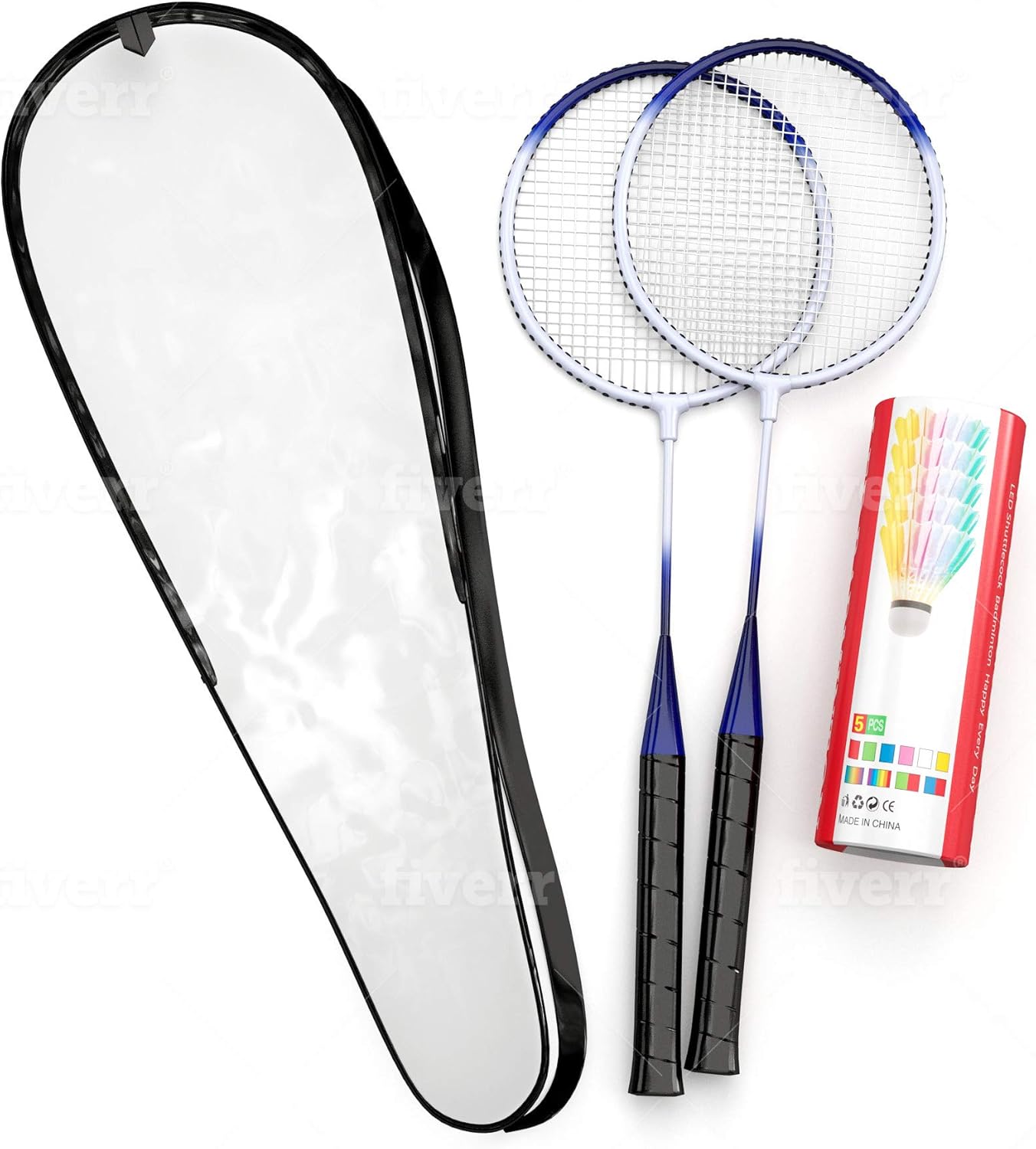 Trained Premium Quality Set of Badminton Rackets, Pair of 2 Rackets, Lightweight & Sturdy, with 5 LED SHUTTLECOCKS, for Professional & Beginner Players Adults and Children, Carrying Bag Included : Sports & Outdoors