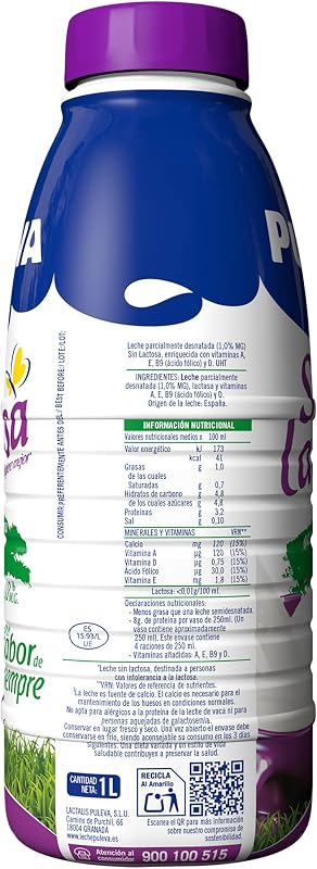 Puleva Leite Semidesnatado Sem Lactose 1% M.G garrafa 1L - Pack 6 unidades