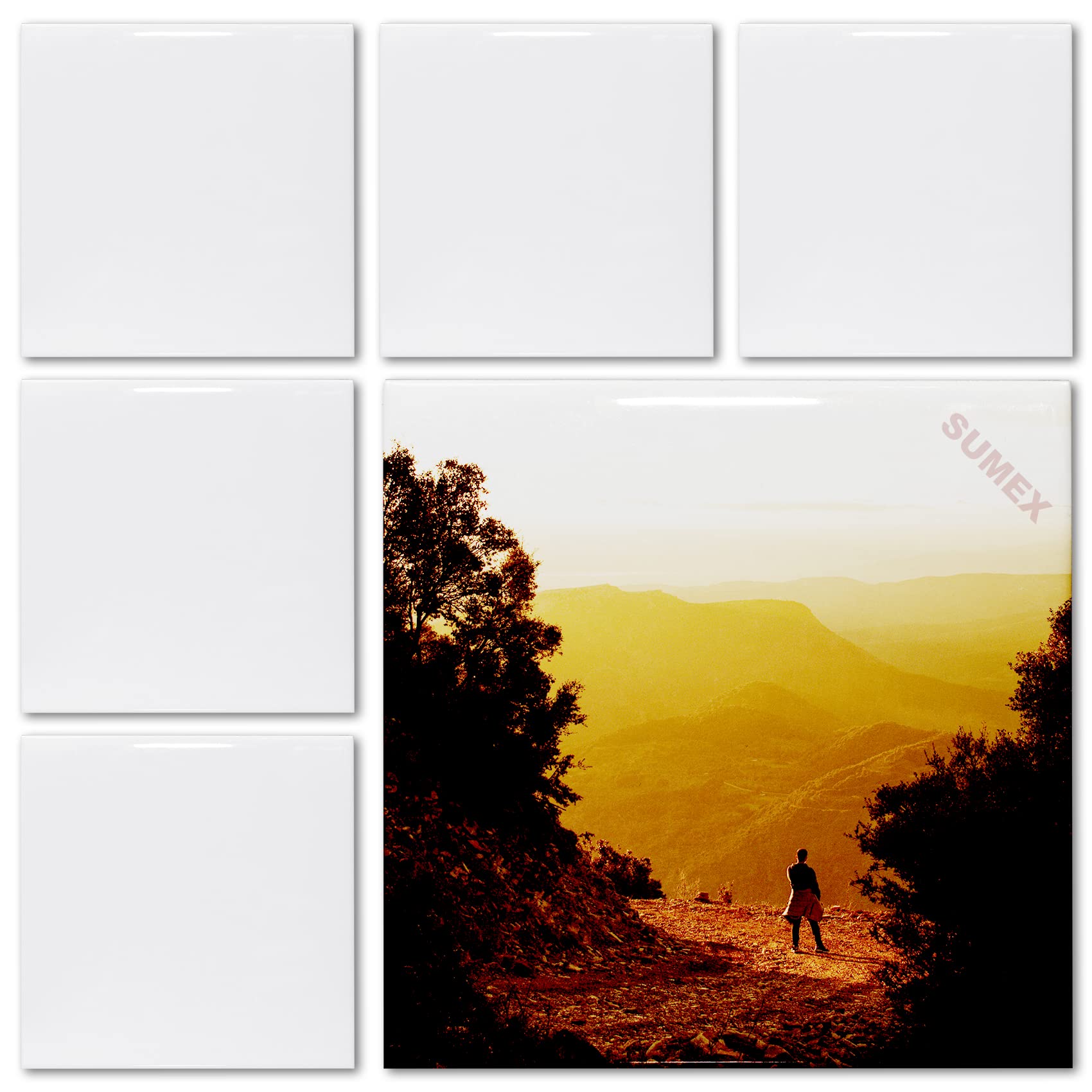 Sumex Sublimation Blanks Ceramic Tiles for Crafts,6 Pcs Glossy White Ceramic Tile for Heat Press(15×15cm)