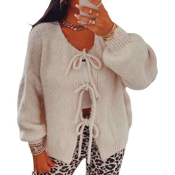 Bosloga Bow Cardigan Sweaters for Women, Knit Round Neck
