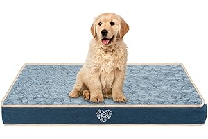 VANKEAN Waterproof Dog Crate Pad Bed Mat Reversible (Cool & Warm), Removable Washable Cover & Waterproof Inner Lining, Pet Crate Mattress for Cats and Dogs, Joint Relief Dog Bed for Crate, Navy/Grey