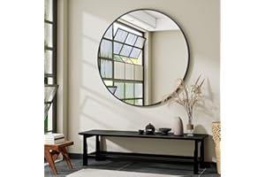 VooBang Large Black Round Bathroom Mirror, 48 inch Circle Wall Mounted Hanging Mirror with Simple Modern Circular Metal Frame for Hallway, Entryway, Living Room, Black Frame