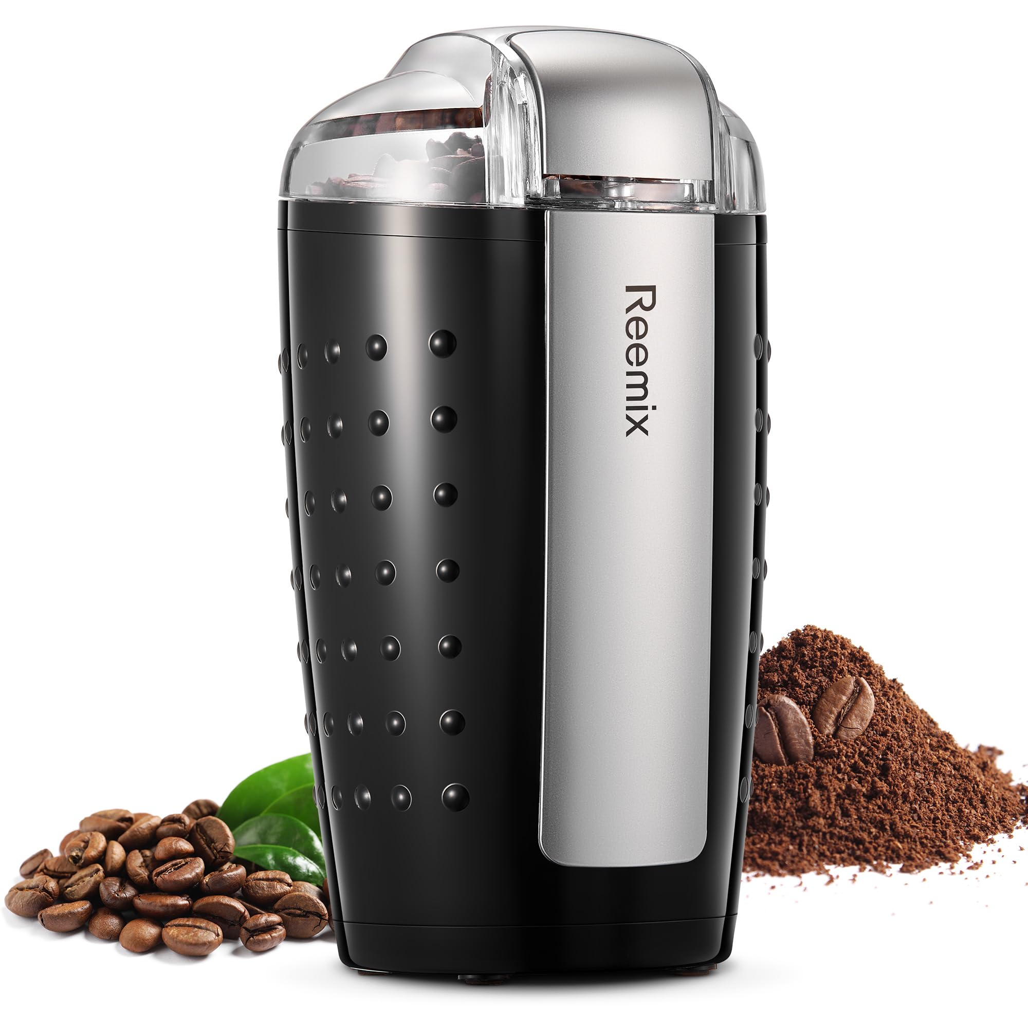 Electric Coffee Grinder, 200W, 100g Capacity, One Touch Operation, Blade and Cup Made with Stainless Steel, Includes Cleaning Brush (Black)