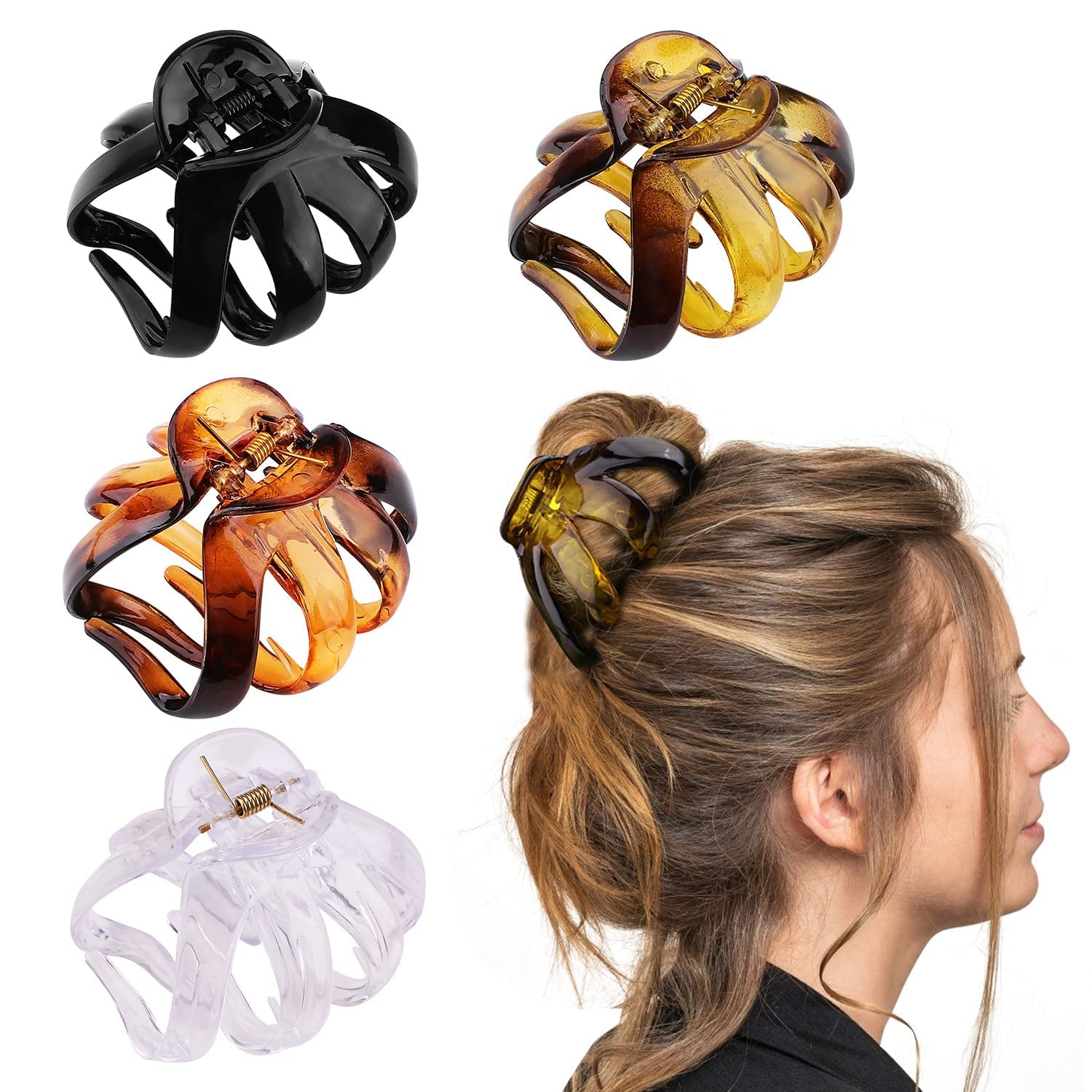 Photo 1 of 4PCS Extra Large Strong Hold Hair Clips for Thick and All Hair Types - 3.15" Jumbo Premium Octopus Claw Clips for Women and Girls