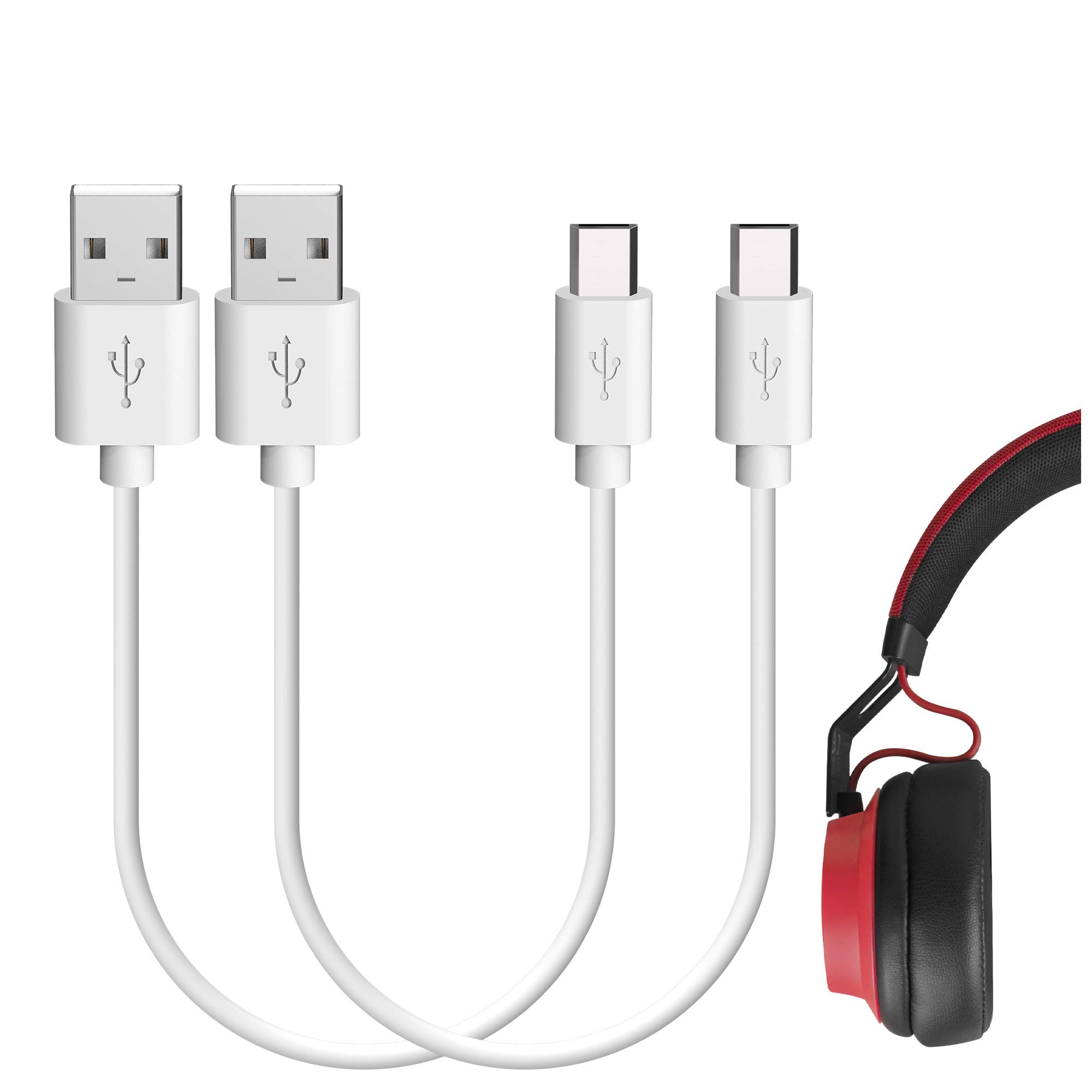 GEEKRIA Headphones Earbuds USB Short Charger Cable Compatible with Jabra Move Style, Elite 65t/Sport, Micro-USB Replacement Power Charging Cord (1 ft / 30 cm 2 Pack)