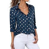 Avanova Women Gold Dot Button Down Shirt Business Casual Blouse Top | Roll-Up Long Sleeve, Dressy Casual, Office Work to Offi