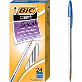 BIC Cristal Xtra Smooth Blue Ballpoint Pens, Medium Point, 24-Count | 1.0 Mm Medium Point for Smooth Writing, Ideal for School Use, See-Through Barrel Displays Ink Level