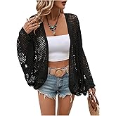 Verdusa Women's Open Front Oversized Cardigan Spring Vacation Outfits Hollow Out Knit Lightweight Sweater Beach Cover Up