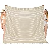 Oversized Turkish Beach Towel Blanket XXL Cotton Sandproof Towels Boho Woven Extra Large Big Sand Free Giant Throw Blankets Huge Quilt XL Picnic Camping Necessities Cloud For Adult Gifts Beige