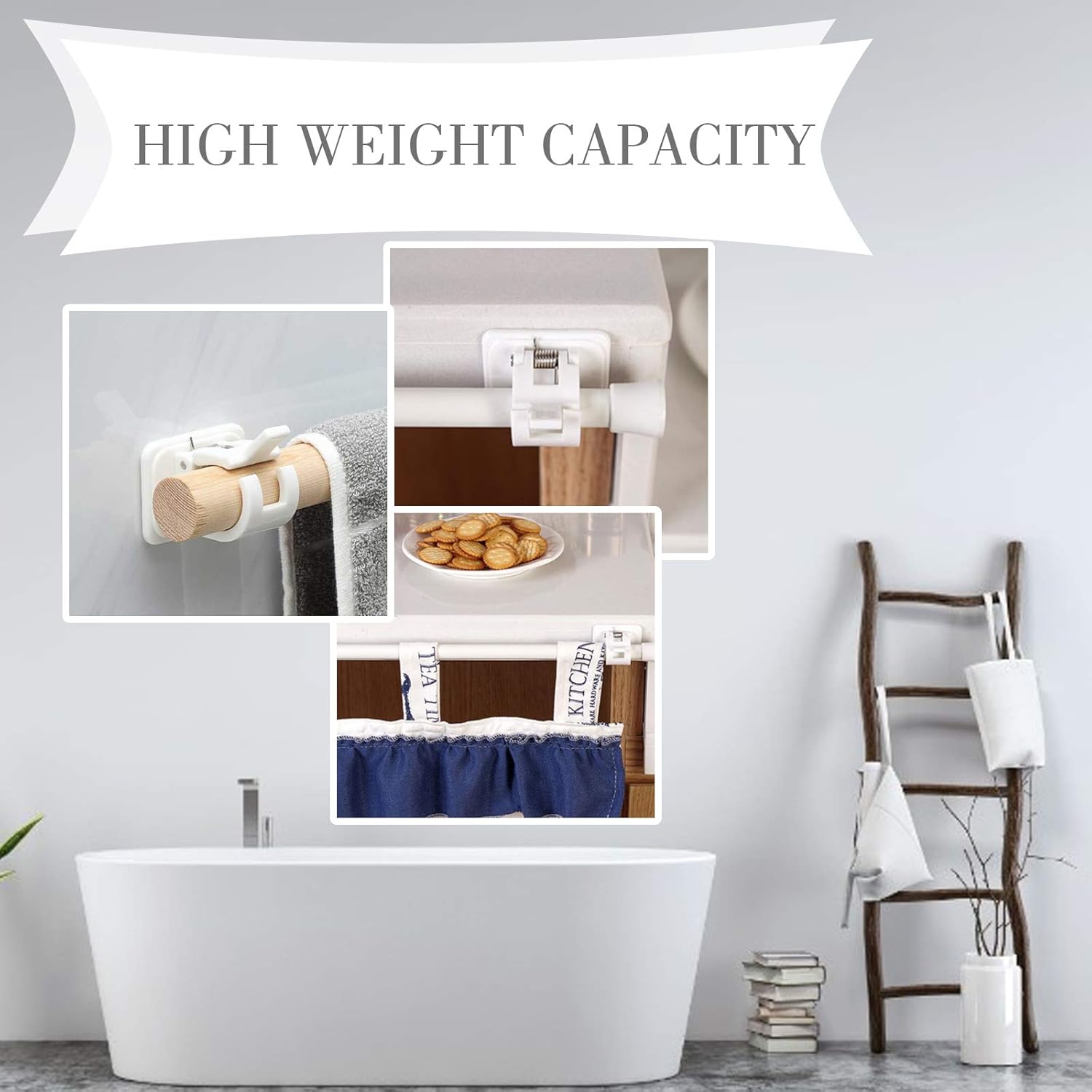 zybest Self Adhesive Curtain Rod Bracket Holder,8pcs No Drill Curtain Rod Bracket Wall Mount Holder for Home Bathroom Hanging net Curtain,Party, Garden Decoration: Home & Kitchen