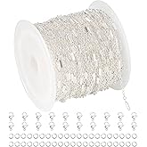 UMAOKANG 32.8 Feet Silver Necklace Chains Bulk for Jewelry Making Silver Plated Brass Tube Bar Link Chain Roll with Jump Rings and Lobster Clasps